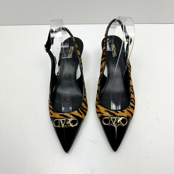 NEW MICHAEL Michael Kors Parker Flex Tiger Print Calf Hair Slingback Pump Shoes - Picture 4 of 12
